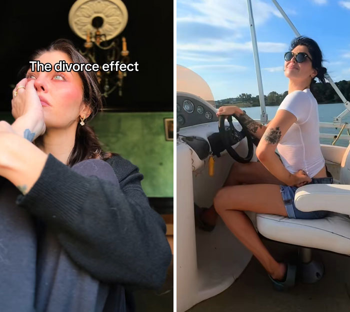 Before and after photos showing a woman’s transformation proving getting divorced can be the best makeover ever.