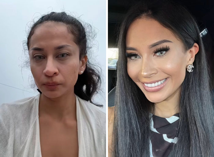 Before and after makeover photos showing a confident woman’s transformation that proves getting divorced is sometimes the best change