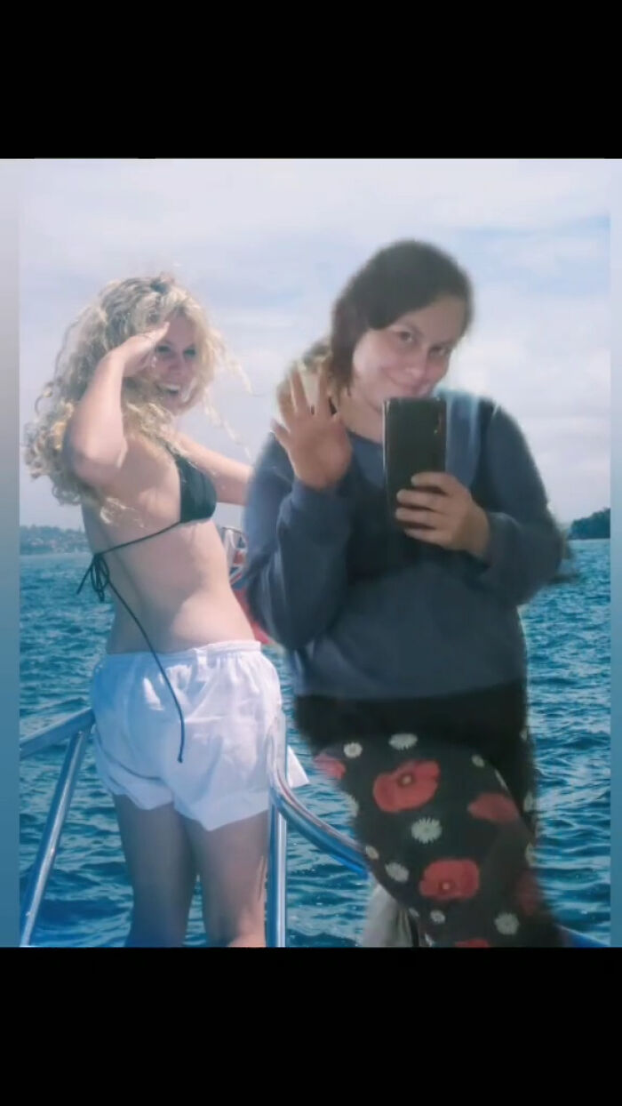Two women on a boat posing for a selfie, illustrating people sharing how they’ve glowed down since they peaked.