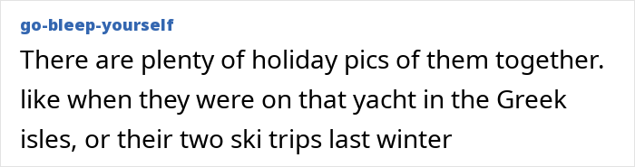 Screenshot of a forum comment about family holiday photos, mentioning yacht trips in the Greek isles and ski trips Screenshot of a forum comment about family holiday photos, mentioning yacht trips in the Greek isles and ski trips