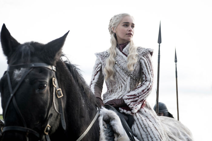 Character from Knight of the Seven Kingdoms on horseback, showcasing a direct Game of Thrones connection in costume and setting.