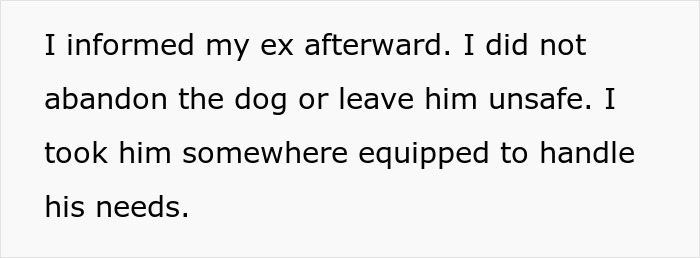 Text excerpt about a woman handling her ex&rsquo;s dog with care despite threats to take the dog to a shelter.