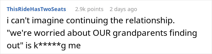 Screenshot of a user comment reacting to a story about a woman discovering she’s engaged to her first cousin. Screenshot of a user comment reacting to a story about a woman discovering she’s engaged to her first cousin.