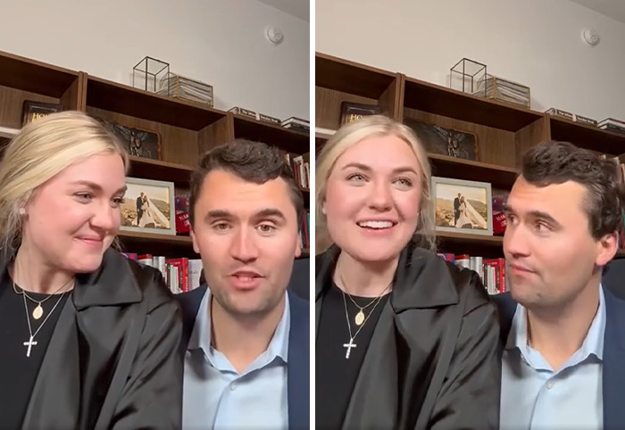 Erika Kirk before Charlie's assassination, showing fans reacting to her makeup transformation in a casual setting. Erika Kirk before Charlie's assassination, showing fans reacting to her makeup transformation in a casual setting.