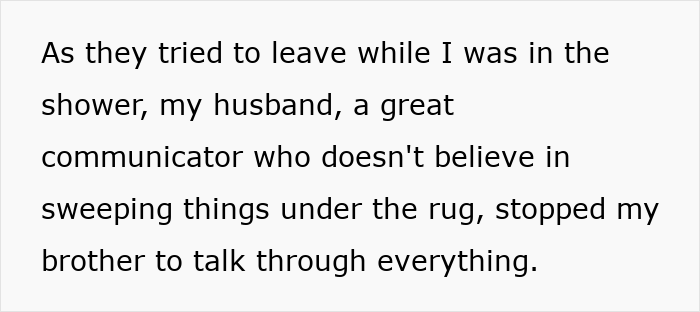 Text on a white background describing family drama involving a woman appalled by her mom enabling chauvinist brother and gaslighting her. Text on a white background describing family drama involving a woman appalled by her mom enabling chauvinist brother and gaslighting her.
