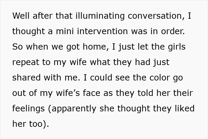 Screenshot of text about man suspects wife and girls staging a mini intervention as she turns pale