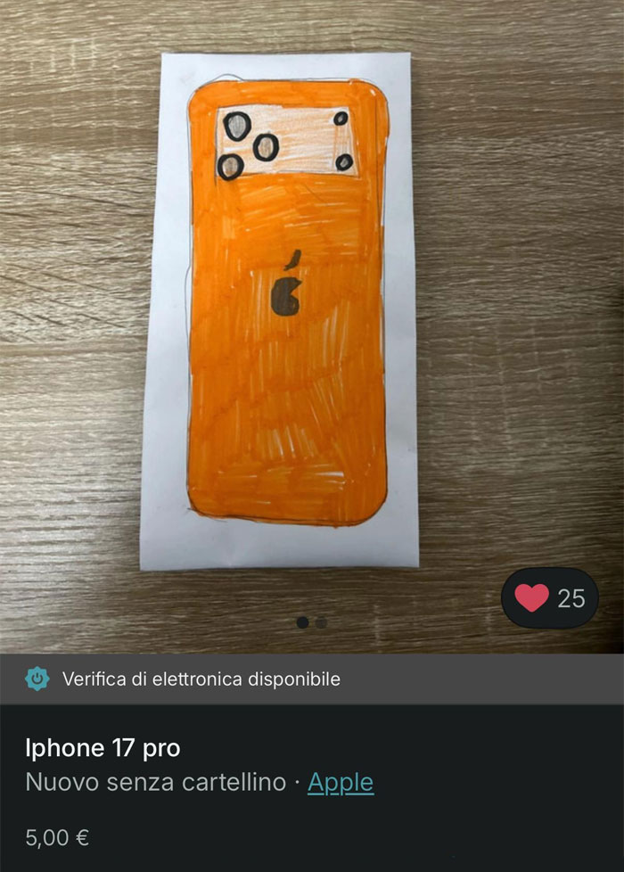 Hand-drawn orange phone listing on Vinted goes viral for unhinged Dior handbag comparison and cremated description.