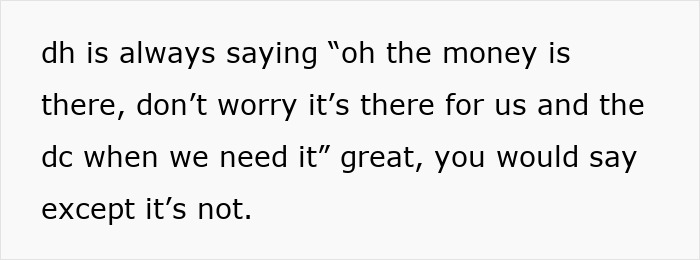 Alt text: Text describing a wife upset about her husband’s secret funds and money not being available when needed. Alt text: Text describing a wife upset about her husband’s secret funds and money not being available when needed.