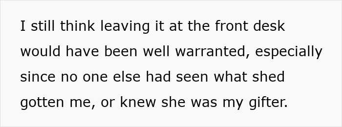 Text excerpt about a daycare worker questioning a coworker&rsquo;s passive-aggressive gift before the truth was revealed later.