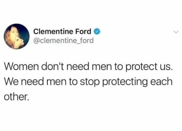 Tweet by Clementine Ford calling out patriarchy, emphasizing feminist posts challenging traditional gender roles and protection.