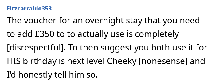 Screenshot of a social media comment criticizing a husband&rsquo;s abhorrent gifts and discussing feelings of ungratefulness.