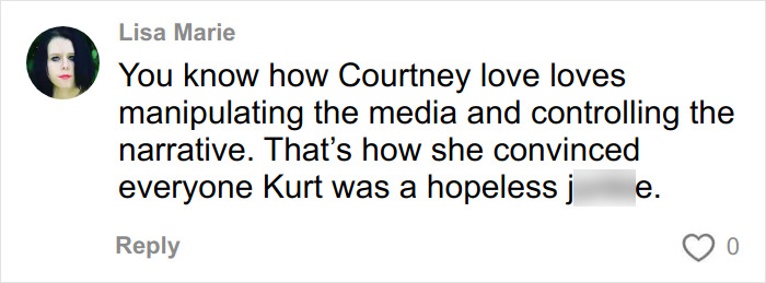 Comment by Lisa Marie discussing media manipulation and narrative control related to Kurt Cobain’s passing evidence in forensics debate. Comment by Lisa Marie discussing media manipulation and narrative control related to Kurt Cobain’s passing evidence in forensics debate.