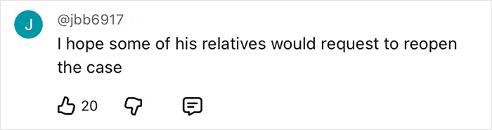 Screenshot of a social media comment expressing hope that Kurt Cobain's case will be reopened with new forensic evidence.