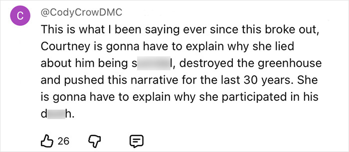 Comment by CodyCrowDMC discussing evidence and theories about Kurt Cobain's passing not being self-inflicted. Comment by CodyCrowDMC discussing evidence and theories about Kurt Cobain's passing not being self-inflicted.