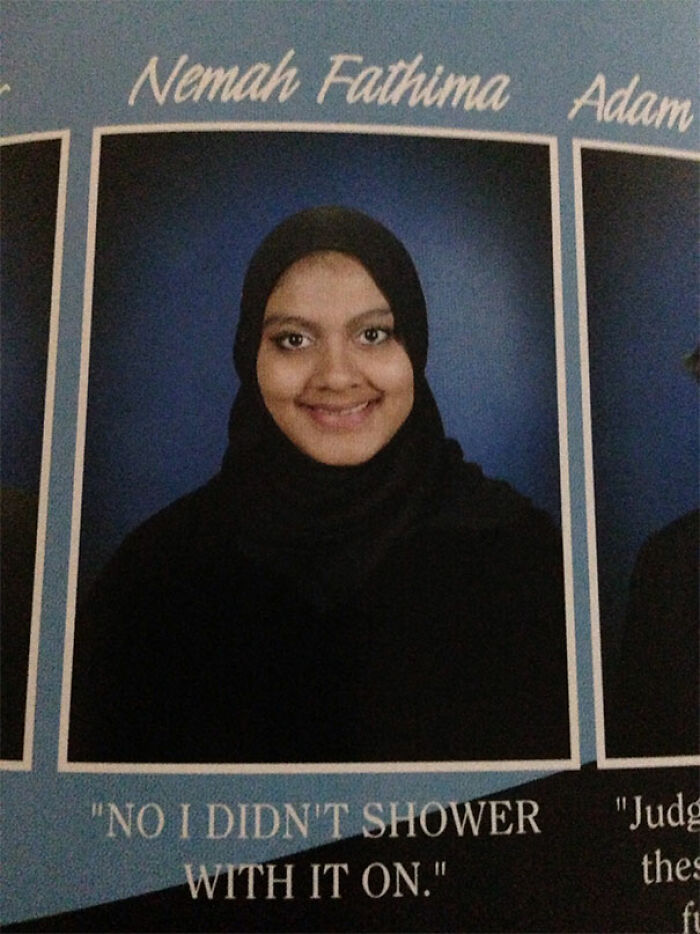 Yearbook photo of a student with a humorous quote, showcasing wild yearbook quotes full of student humor.