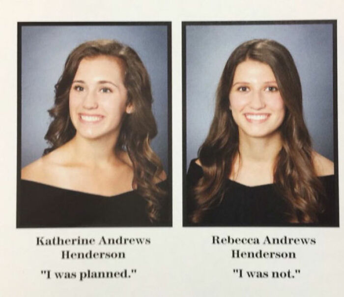 Two female students in yearbook photos with humorous quotes showcasing wild yearbook quotes and student humor.