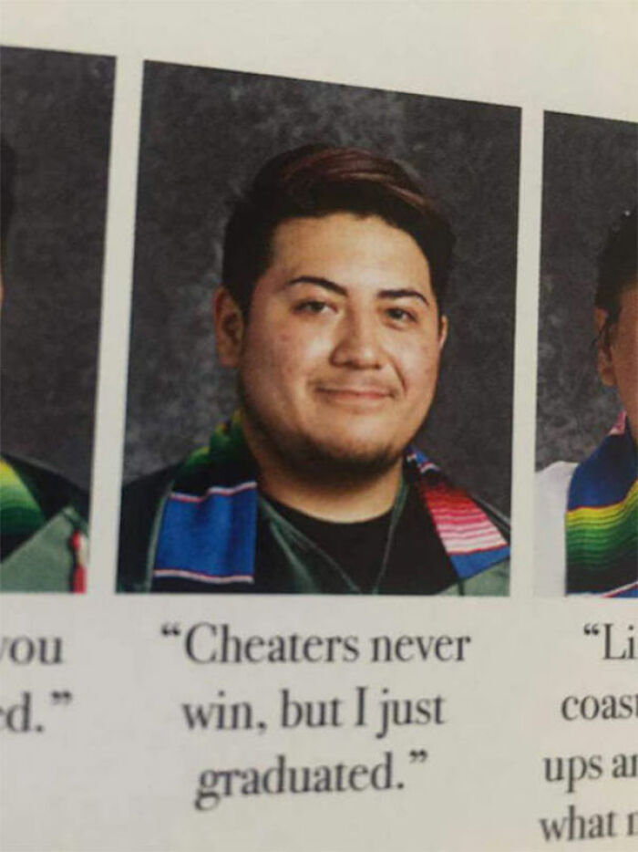 Yearbook photo of a student with a humorous quote showcasing wild yearbook quotes that highlight student humor.