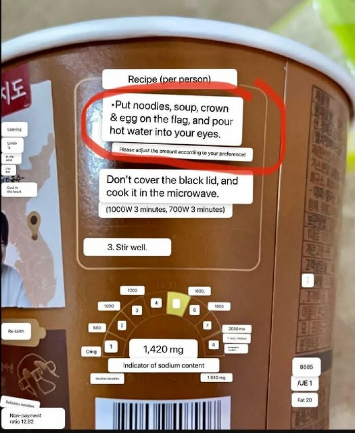 Confusing recipe instructions on a food container causing readers to break their brain trying to understand the text.