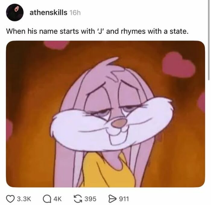 Cartoon rabbit with a dreamy expression and hearts floating, a humorous example of people breaking their brain reading.