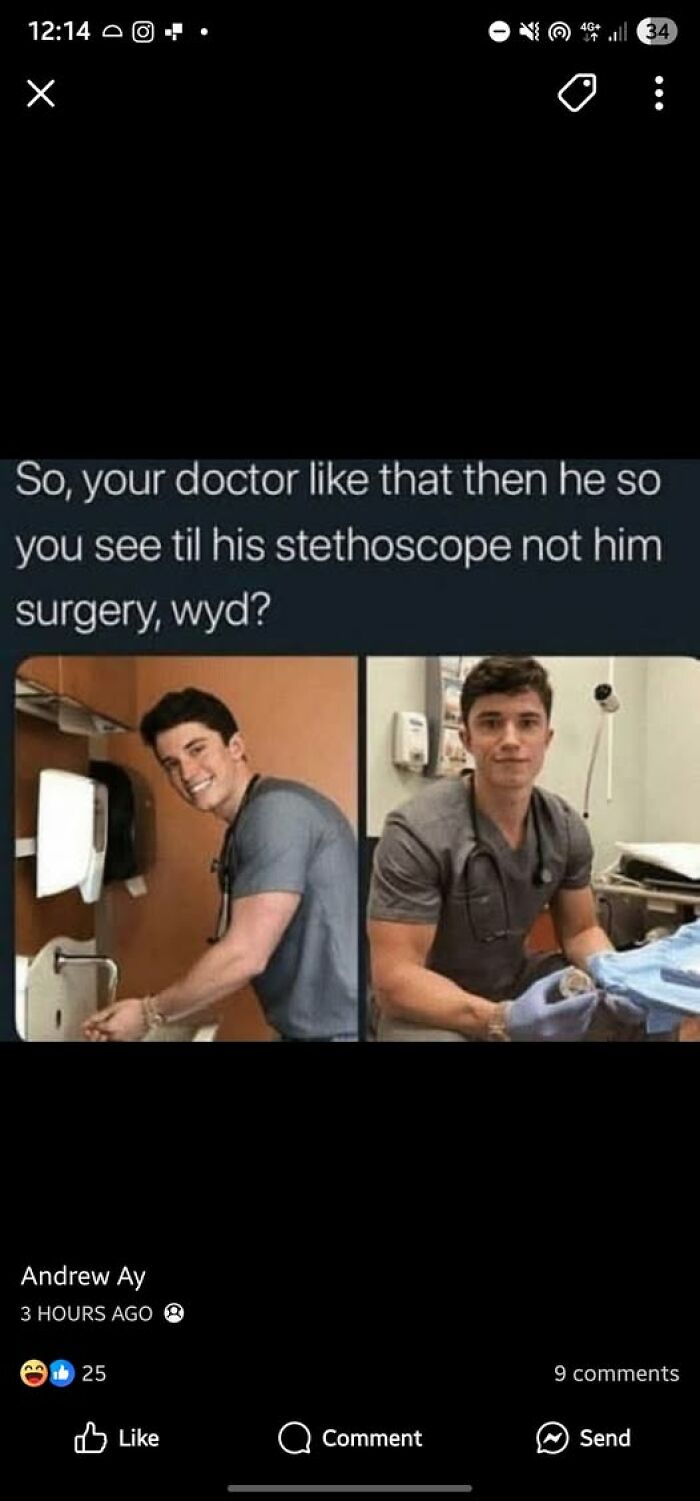 Young man in a medical setting with stethoscope, posing humorously to illustrate confusing text and brain struggle.