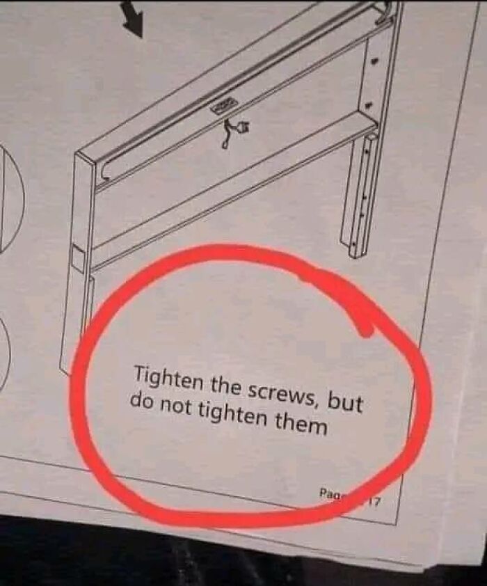 Confusing instruction highlighted in red circle, showing contradictory text that breaks the brain while trying to understand it.