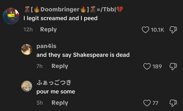 Screenshot of weird and funny TikTok comments with users reacting humorously under a video.