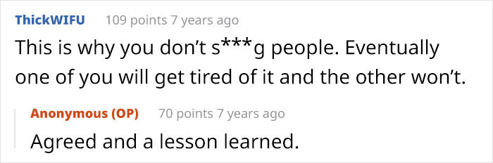 Screenshot of a Reddit conversation discussing trust issues after a woman’s award winning act in court is challenged by husband and friend.