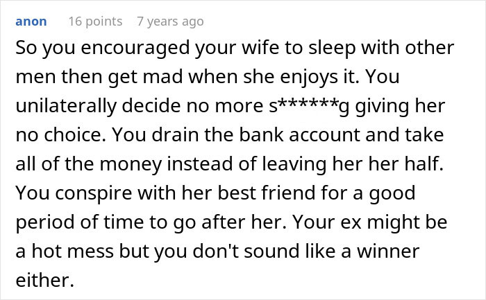 Screenshot of a forum comment discussing a woman’s award winning act in court unraveling after husband and BFF provide evidence.