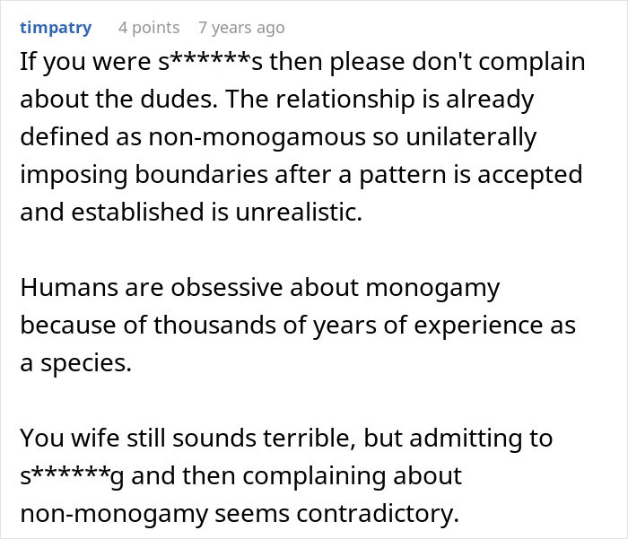 Screenshot of a forum comment discussing relationship boundaries, linked to woman's award winning act in court case. Screenshot of a forum comment discussing relationship boundaries, linked to woman's award winning act in court case.