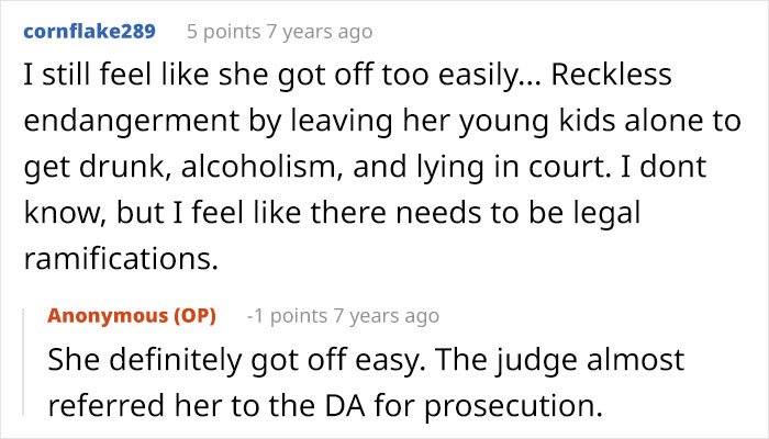 Screenshot of a Reddit conversation discussing a woman’s award winning act in court and legal consequences. Screenshot of a Reddit conversation discussing a woman’s award winning act in court and legal consequences.