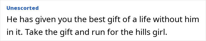 Text excerpt from an online forum where a user advises to leave a guy who finds food shopping triggering. Text excerpt from an online forum where a user advises to leave a guy who finds food shopping triggering.