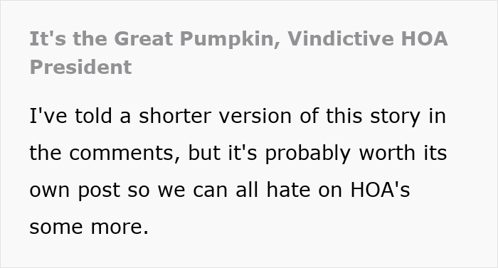 Text excerpt about vindictive HOA president and harassment incident involving couple, highlighting HOA president conflict. Text excerpt about vindictive HOA president and harassment incident involving couple, highlighting HOA president conflict.