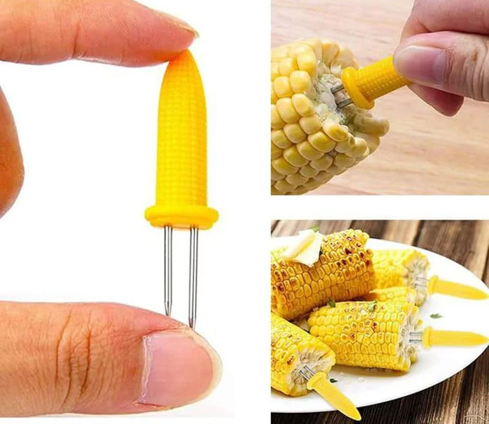 Small corn-shaped household item used for removing corn kernels, featured in unique household items from various countries.