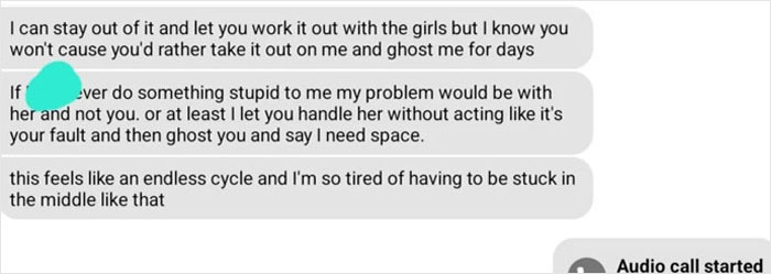 Text message conversation showing tension and struggle in a stepdaughters&rsquo; gift conflict between a woman and her husband.