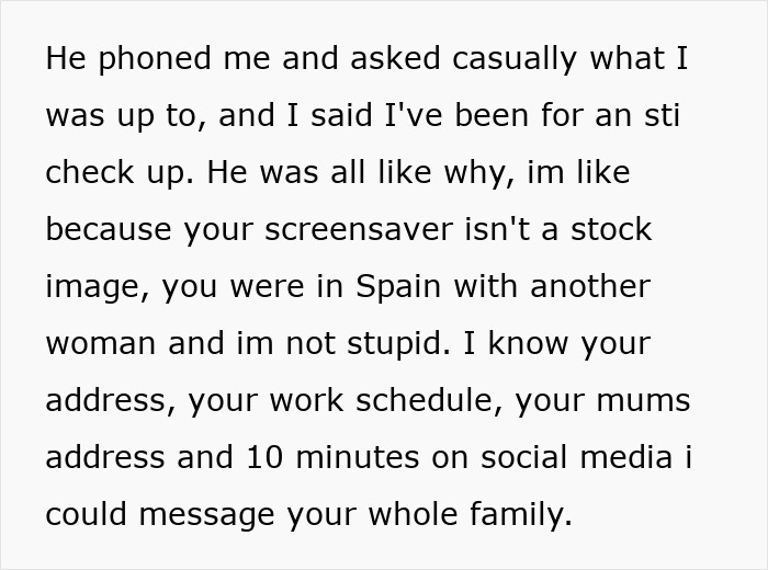 Text excerpt showing a woman confronting her casual boyfriend about his affair during their three-year situationship.