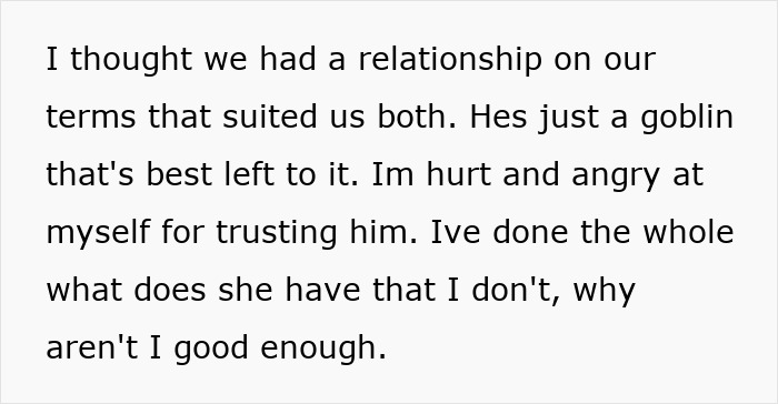 Screenshot of a woman&rsquo;s casual boyfriend being unfaithful in a complicated 3-year situationship text message.