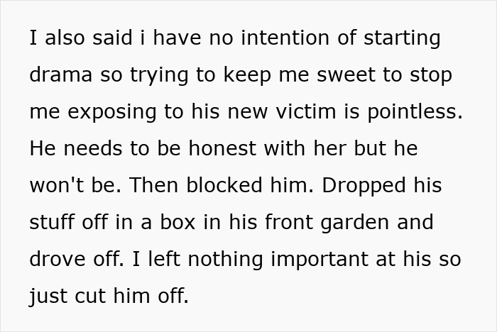 Text describing a woman&rsquo;s casual boyfriend having a piece on the side, leading her to walk out on a 3-year situationship.