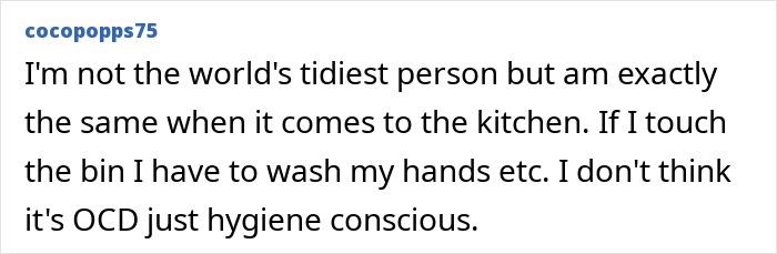 Text post from user cocopopps75 explaining hygiene anxiety behaviors, mentioning OCD and being hygiene conscious.