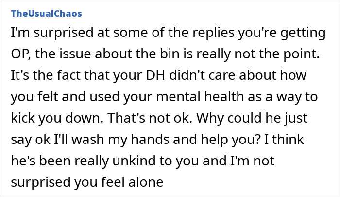 Comment discussing a mom with OCD-like hygiene anxiety and her husband&rsquo;s harsh reaction affecting their family dynamic.