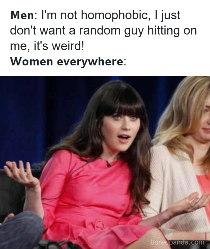 Woman in pink dress shrugging with a confused expression, illustrating dark humor meme about social attitudes and reactions.