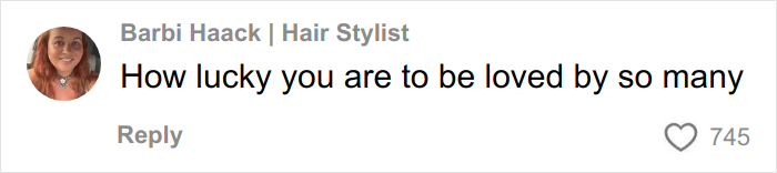 Comment by Barbi Haack about being lucky to have many parents, related to woman shares why she has 7 parents. Comment by Barbi Haack about being lucky to have many parents, related to woman shares why she has 7 parents.