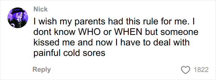 User comment discussing the importance of gentle reminder for grandma to not kiss baby to prevent cold sores. User comment discussing the importance of gentle reminder for grandma to not kiss baby to prevent cold sores.
