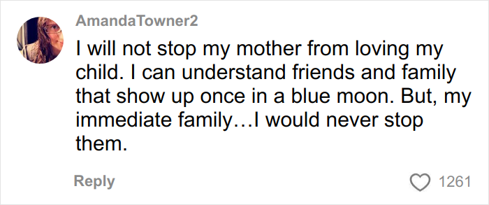 Screenshot of a social media comment about family interaction related to a woman’s gentle reminder for grandma to not kiss her baby. Screenshot of a social media comment about family interaction related to a woman’s gentle reminder for grandma to not kiss her baby.