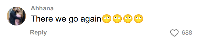 Comment on social media post saying there we go again with multiple eye-rolling emojis, related to gentle reminder for grandma not to kiss baby. Comment on social media post saying there we go again with multiple eye-rolling emojis, related to gentle reminder for grandma not to kiss baby.