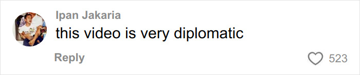 Comment on social media by Ipan Jakaria saying this video is very diplomatic, related to GlamBOT King viral interaction SEO topic.