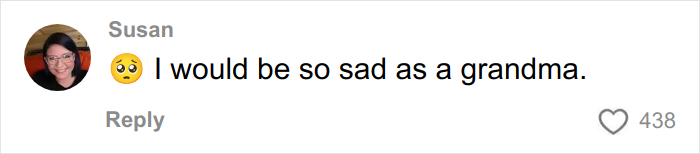 Screenshot of a social media comment expressing sadness as a grandma, related to woman’s gentle reminder about baby kisses. Screenshot of a social media comment expressing sadness as a grandma, related to woman’s gentle reminder about baby kisses.