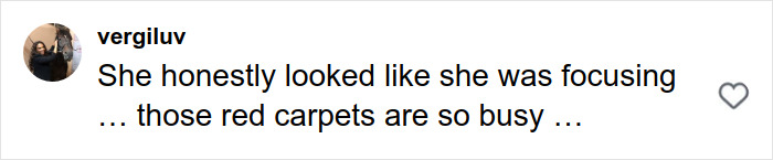 Comment stating she looked focused amid busy red carpets, referencing GlamBOT King viral interaction at Golden Globes event.