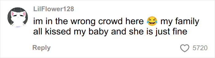 Screenshot of a social media comment about a woman’s gentle reminder for grandma to not kiss her baby going viral.