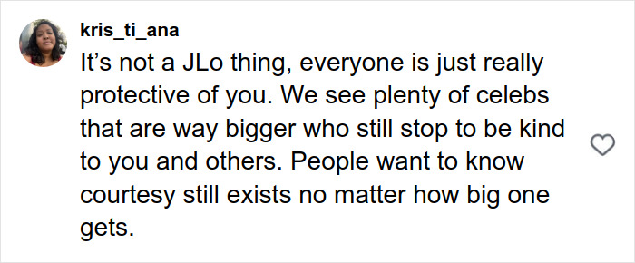 Comment defending Jennifer Lopez's courtesy amid the viral GlamBOT King interaction at the Golden Globes.