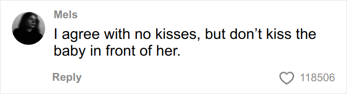 Screenshot of social media comment about grandmother not kissing baby, related to woman’s gentle reminder going viral. Screenshot of social media comment about grandmother not kissing baby, related to woman’s gentle reminder going viral.
